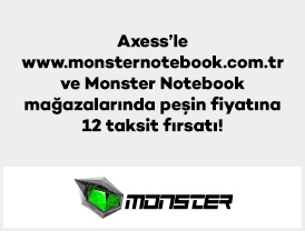 Axess’le www.monsternotebook.com.tr ve Monster Notebook mağazalarında peşin fiyatına 12 taksit fırsatı!