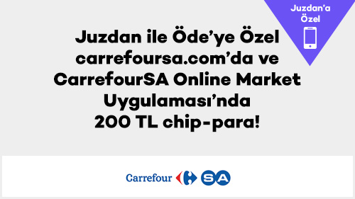 Juzdan ile Öde’ye özel carrefoursa.com’da ve CarrefourSA Online Market Uygulaması’nda 200 TL chip-para!